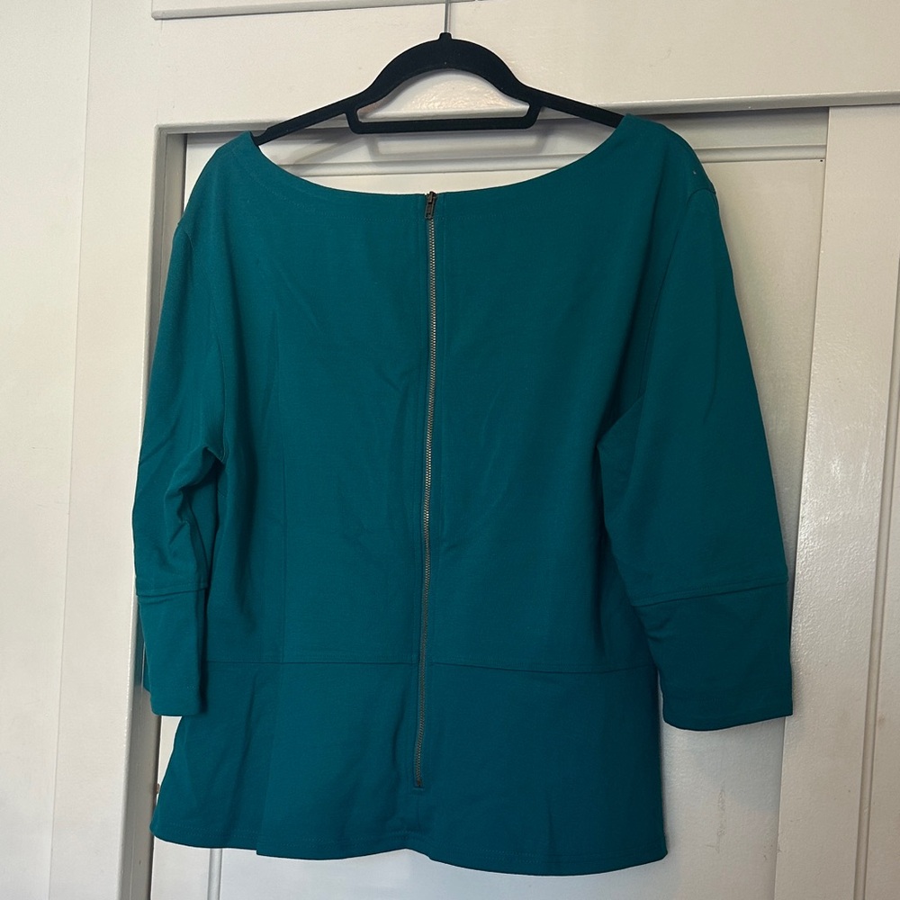 Reath & Wren for Anthropologie .Chic Teal Long Sleeve Women's Top.Peplum